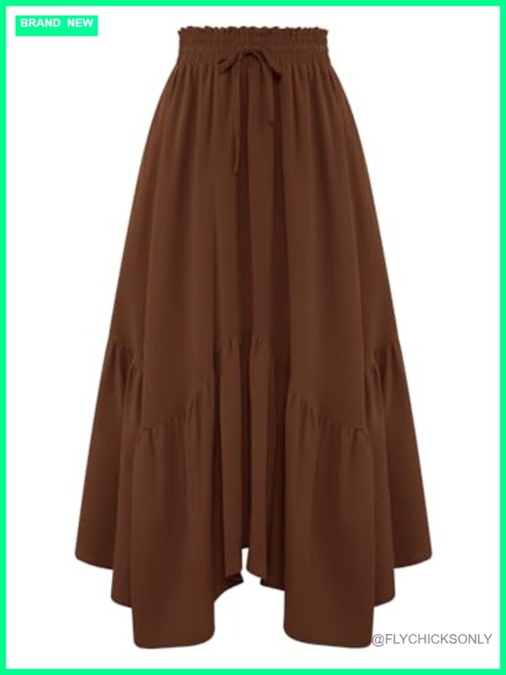 Women's High Waist A-Line Maxi Skirt Ruffle Hem Flowy with Pockets